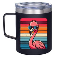 Cool Retro Flamingo In Sunglasses 70s 80s 90s Funny Flamingo 12oz Stainless Steel Coffee Mug