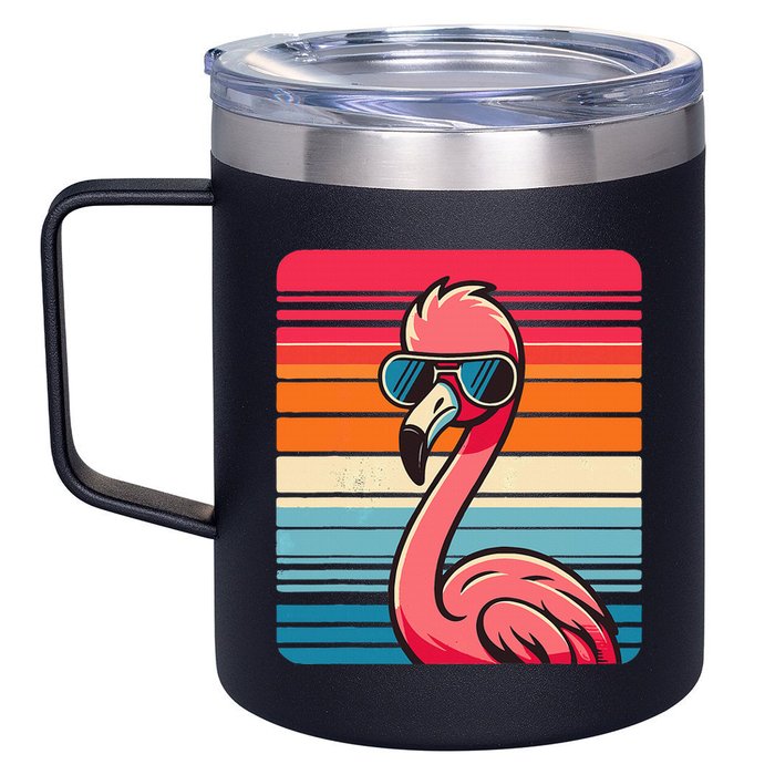 Cool Retro Flamingo In Sunglasses 70s 80s 90s Funny Flamingo 12oz Stainless Steel Coffee Mug