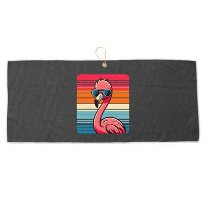 Cool Retro Flamingo In Sunglasses 70s 80s 90s Funny Flamingo Large Microfiber Waffle Golf Towel
