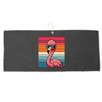 Cool Retro Flamingo In Sunglasses 70s 80s 90s Funny Flamingo Large Microfiber Waffle Golf Towel