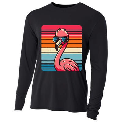 Cool Retro Flamingo In Sunglasses 70s 80s 90s Funny Flamingo Cooling Performance Long Sleeve Crew