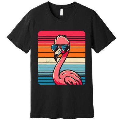 Cool Retro Flamingo In Sunglasses 70s 80s 90s Funny Flamingo Premium T-Shirt