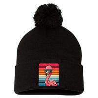 Cool Retro Flamingo In Sunglasses 70s 80s 90s Funny Flamingo Pom Pom 12in Knit Beanie