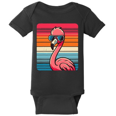 Cool Retro Flamingo In Sunglasses 70s 80s 90s Funny Flamingo Baby Bodysuit