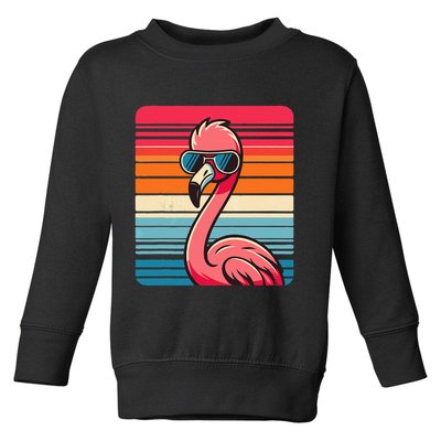 Cool Retro Flamingo In Sunglasses 70s 80s 90s Funny Flamingo Toddler Sweatshirt