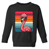 Cool Retro Flamingo In Sunglasses 70s 80s 90s Funny Flamingo Toddler Sweatshirt