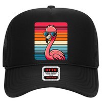 Cool Retro Flamingo In Sunglasses 70s 80s 90s Funny Flamingo Trucker Hat