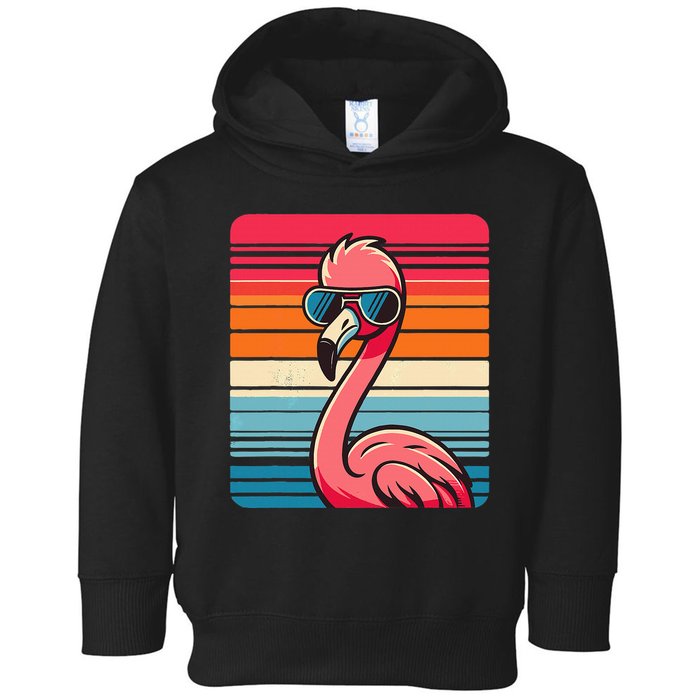 Cool Retro Flamingo In Sunglasses 70s 80s 90s Funny Flamingo Toddler Hoodie