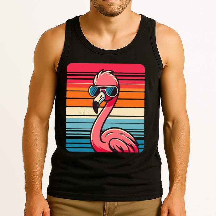 Cool Retro Flamingo In Sunglasses 70s 80s 90s Funny Flamingo Tank Top
