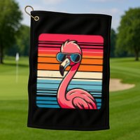 Cool Retro Flamingo In Sunglasses 70s 80s 90s Funny Flamingo Golf Towel