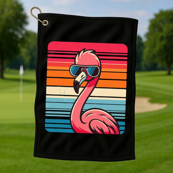Cool Retro Flamingo In Sunglasses 70s 80s 90s Funny Flamingo Golf Towel