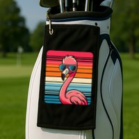 Cool Retro Flamingo In Sunglasses 70s 80s 90s Funny Flamingo Golf Towel