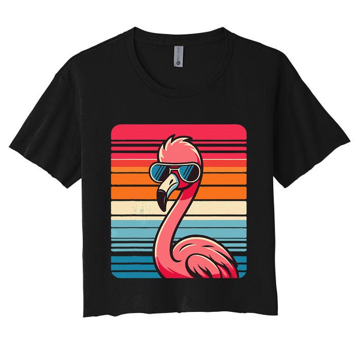 Cool Retro Flamingo In Sunglasses 70s 80s 90s Funny Flamingo Crop Top