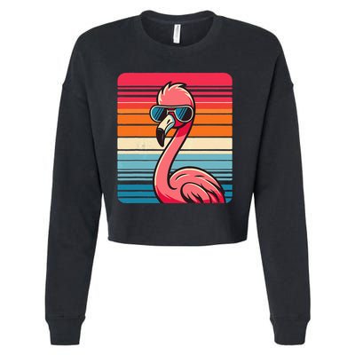 Cool Retro Flamingo In Sunglasses 70s 80s 90s Funny Flamingo Cropped Pullover Crew