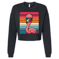 Cool Retro Flamingo In Sunglasses 70s 80s 90s Funny Flamingo Cropped Pullover Crew