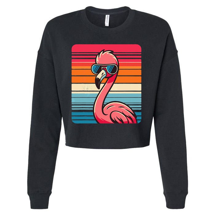 Cool Retro Flamingo In Sunglasses 70s 80s 90s Funny Flamingo Cropped Pullover Crew