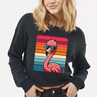 Cool Retro Flamingo In Sunglasses 70s 80s 90s Funny Flamingo Cropped Pullover Crew