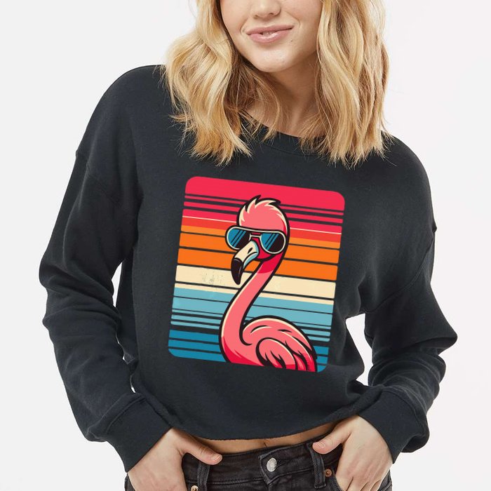 Cool Retro Flamingo In Sunglasses 70s 80s 90s Funny Flamingo Cropped Pullover Crew