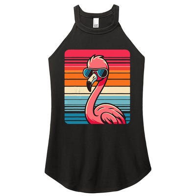 Cool Retro Flamingo In Sunglasses 70s 80s 90s Funny Flamingo Women's Perfect Tri Rocker Tank