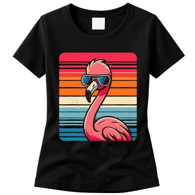 Cool Retro Flamingo In Sunglasses 70s 80s 90s Funny Flamingo Womens T-Shirt
