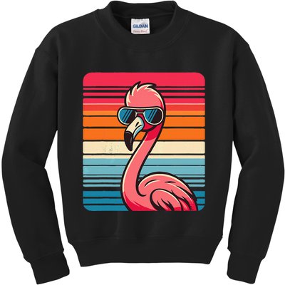 Cool Retro Flamingo In Sunglasses 70s 80s 90s Funny Flamingo Kids Sweatshirt