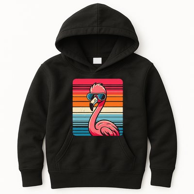 Cool Retro Flamingo In Sunglasses 70s 80s 90s Funny Flamingo Kids Hoodie