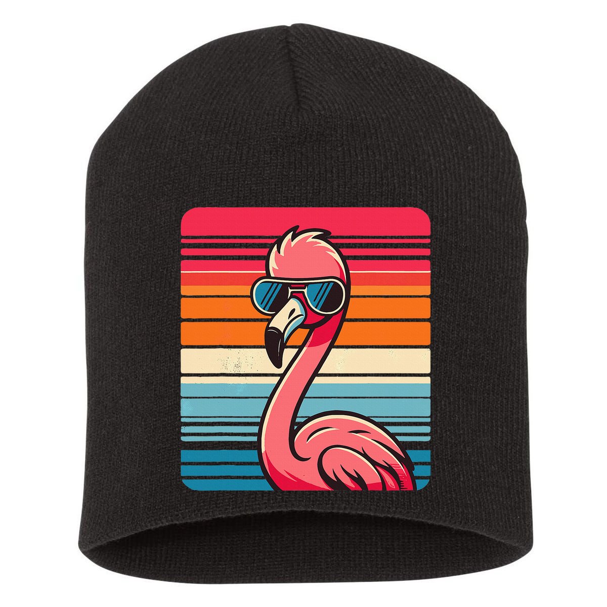 Cool Retro Flamingo In Sunglasses 70s 80s 90s Funny Flamingo Short Acrylic Beanie