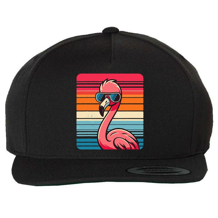 Cool Retro Flamingo In Sunglasses 70s 80s 90s Funny Flamingo Wool Snapback Cap