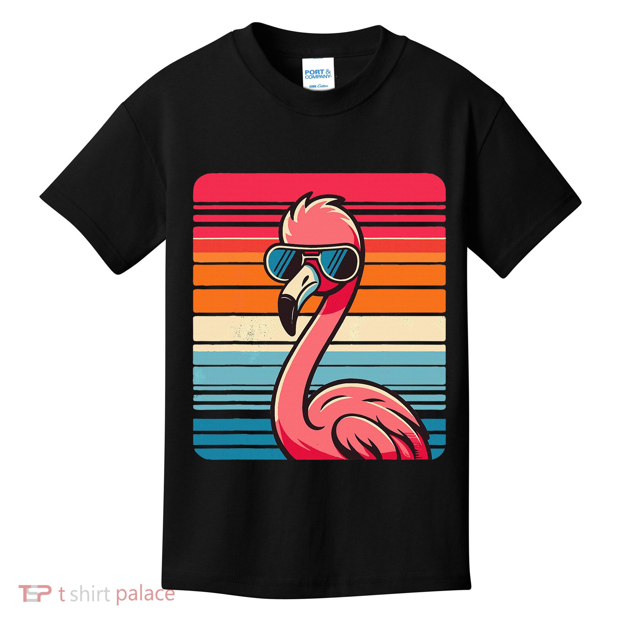 Cool Retro Flamingo In Sunglasses 70s 80s 90s Funny Flamingo Kids T-Shirt