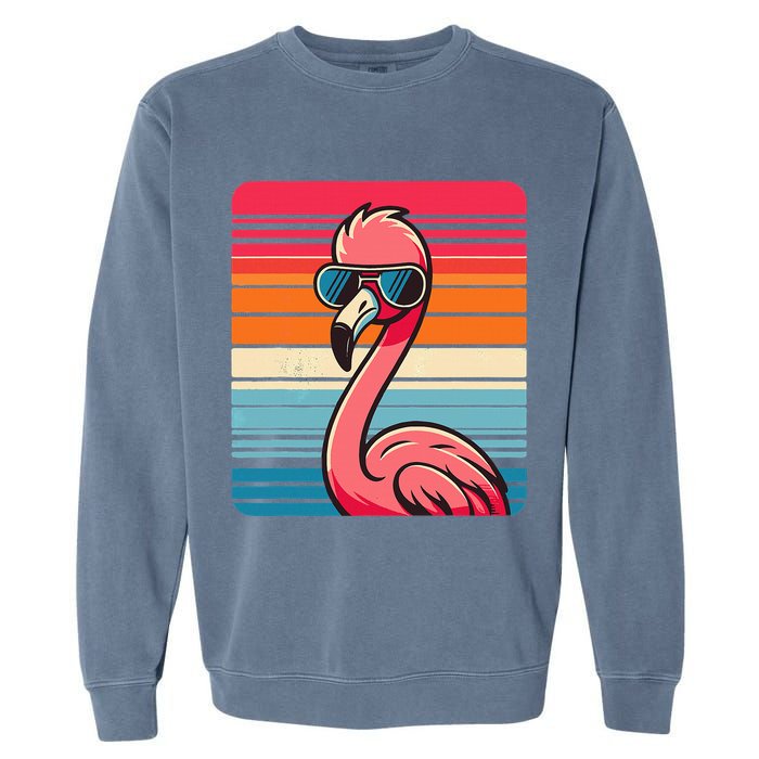 Cool Retro Flamingo In Sunglasses 70s 80s 90s Funny Flamingo Garment-Dyed Sweatshirt