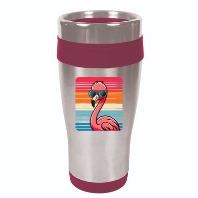 Cool Retro Flamingo In Sunglasses 70s 80s 90s Funny Flamingo 16oz Travel Tumbler
