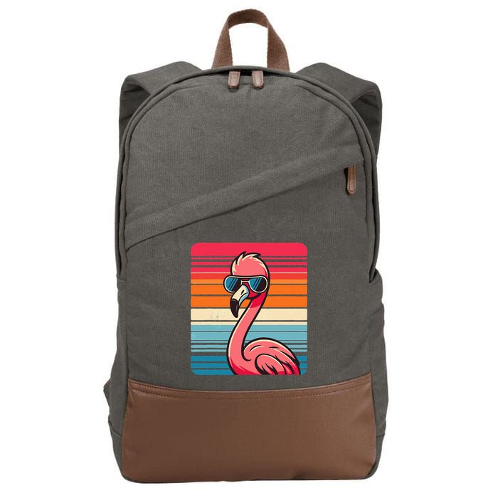 Cool Retro Flamingo In Sunglasses 70s 80s 90s Funny Flamingo Cotton Canvas Backpack