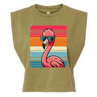 Cool Retro Flamingo In Sunglasses 70s 80s 90s Funny Flamingo Garment-Dyed Women's Muscle Tee