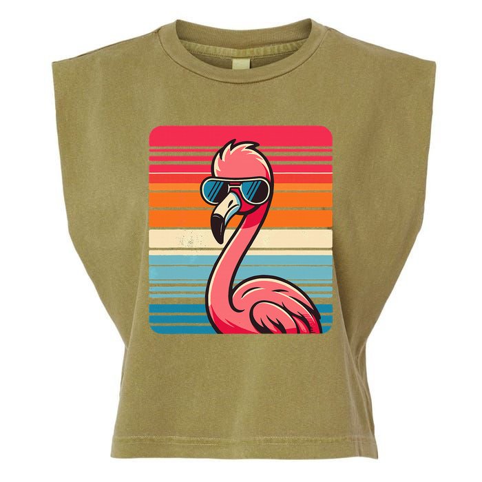 Cool Retro Flamingo In Sunglasses 70s 80s 90s Funny Flamingo Garment-Dyed Women's Muscle Tee