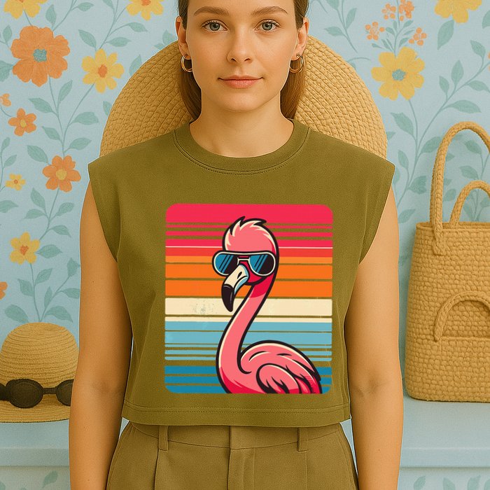 Cool Retro Flamingo In Sunglasses 70s 80s 90s Funny Flamingo Garment-Dyed Women's Muscle Tee