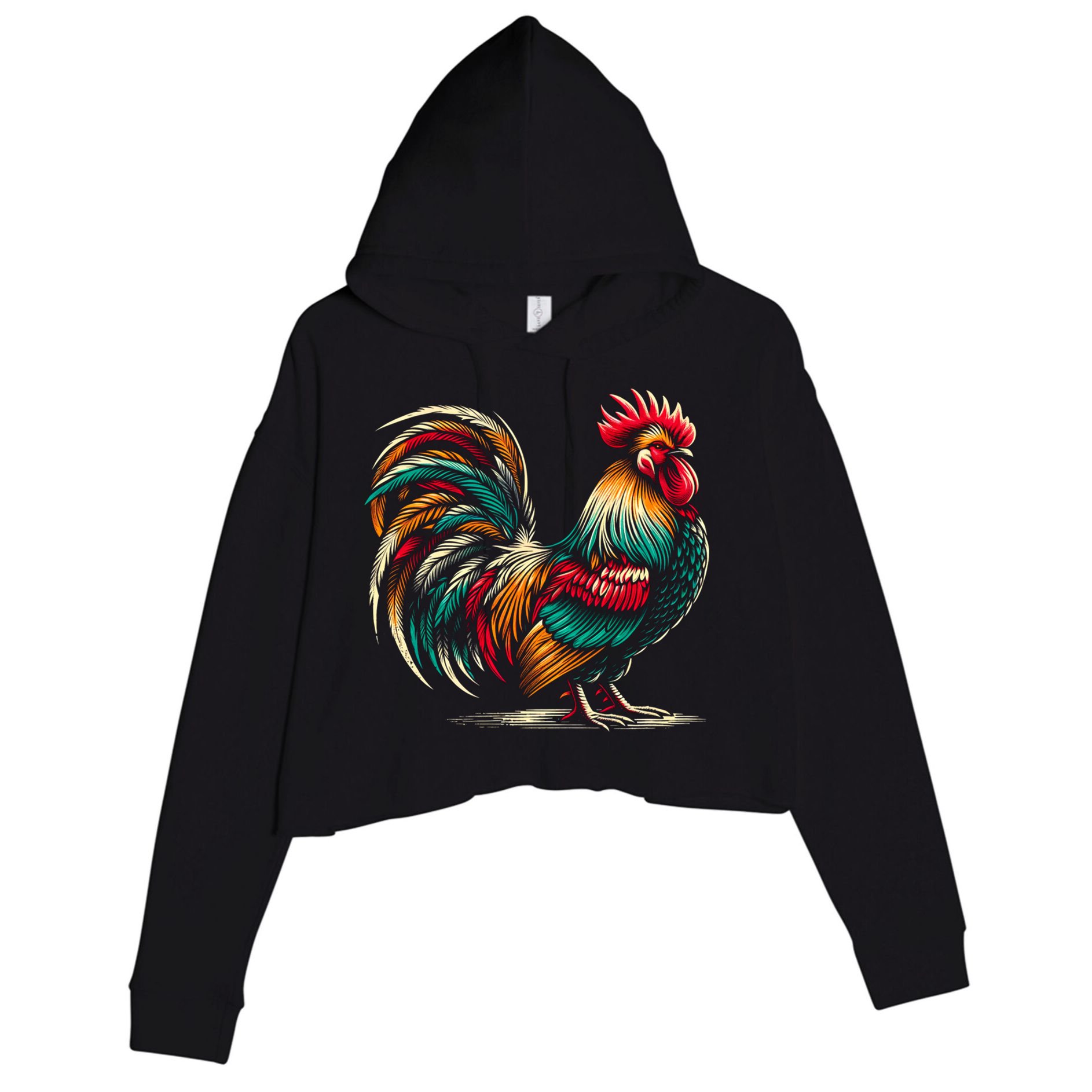 Colorful Rooster Funny Gift Crop Fleece Hoodie