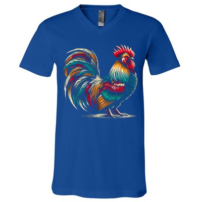 Colorful Rooster Funny Gift V-Neck T-Shirt