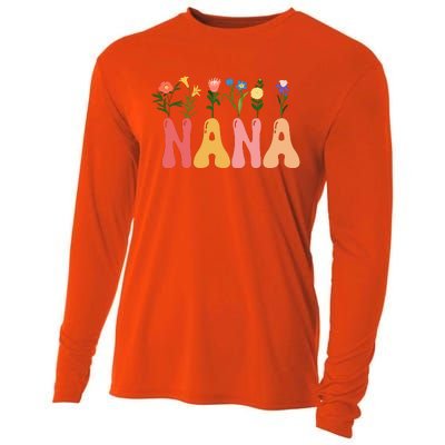 Cute Retro Floral Nana Cooling Performance Long Sleeve Crew