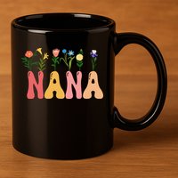 Cute Retro Floral Nana 11oz C Handle Ceramic Mug