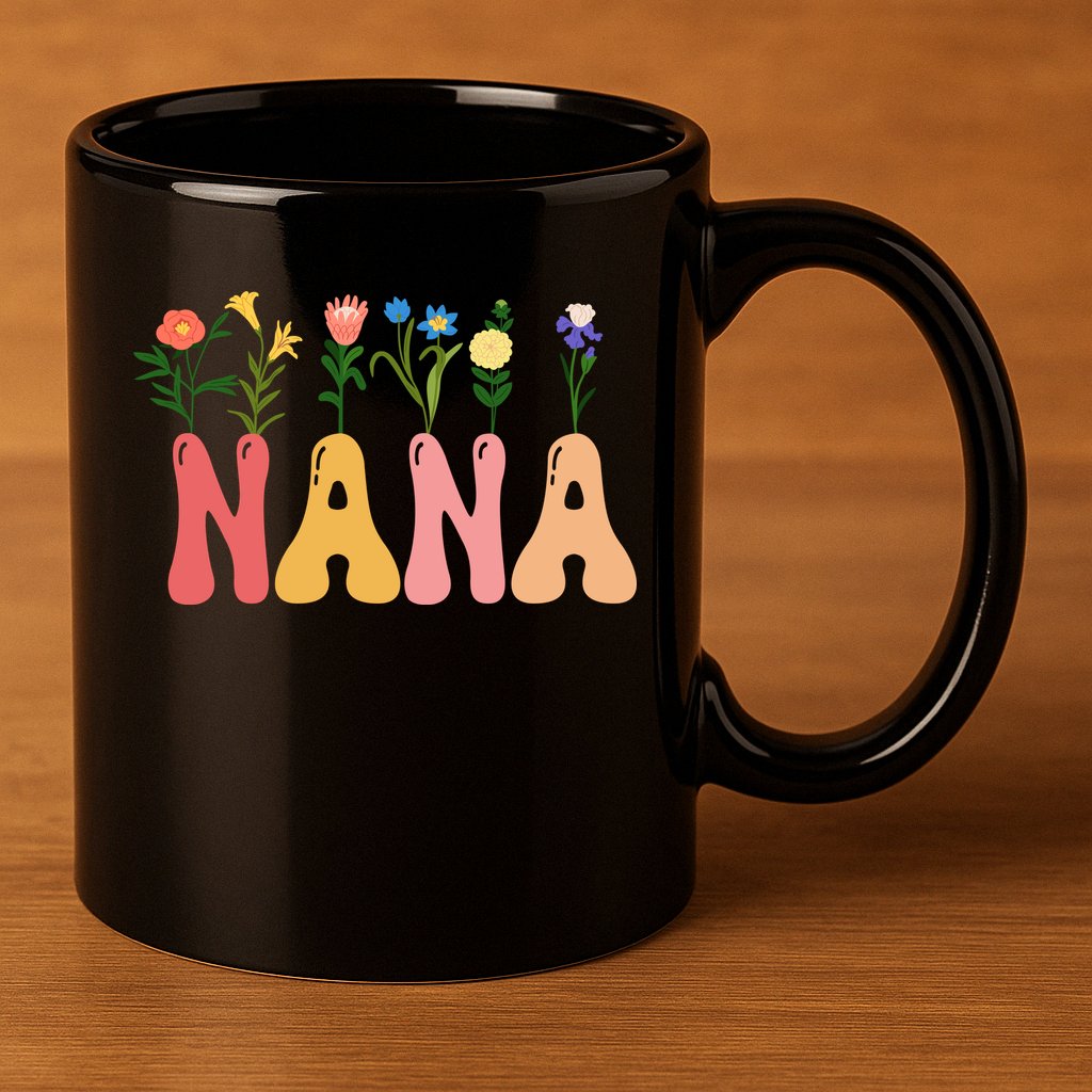 Cute Retro Floral Nana 11oz C Handle Ceramic Mug