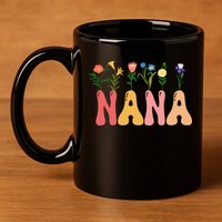 Cute Retro Floral Nana 11oz C Handle Ceramic Mug