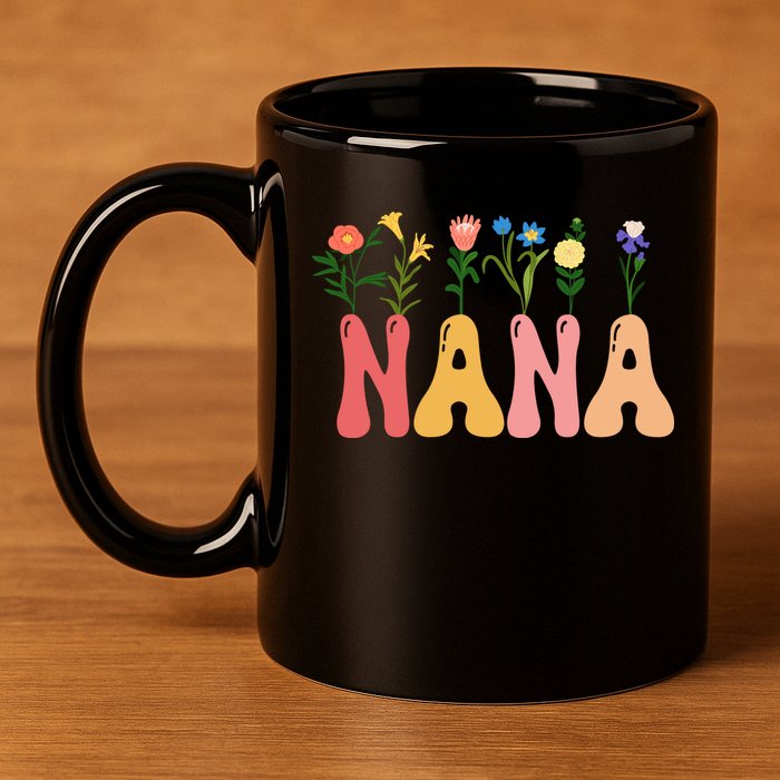 Cute Retro Floral Nana 11oz C Handle Ceramic Mug