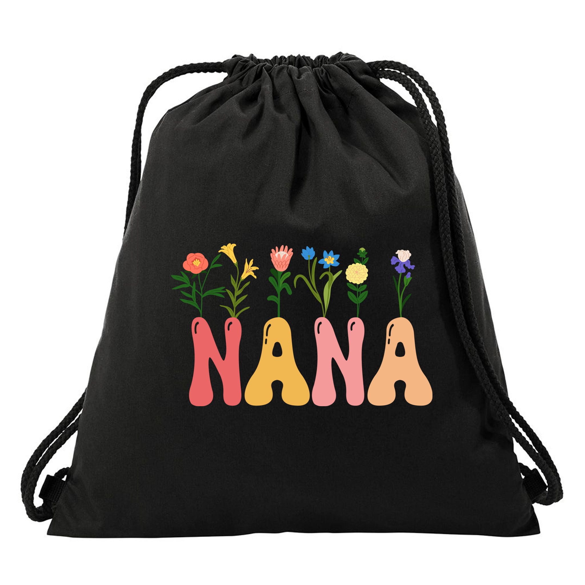 Cute Retro Floral Nana Drawstring Bag