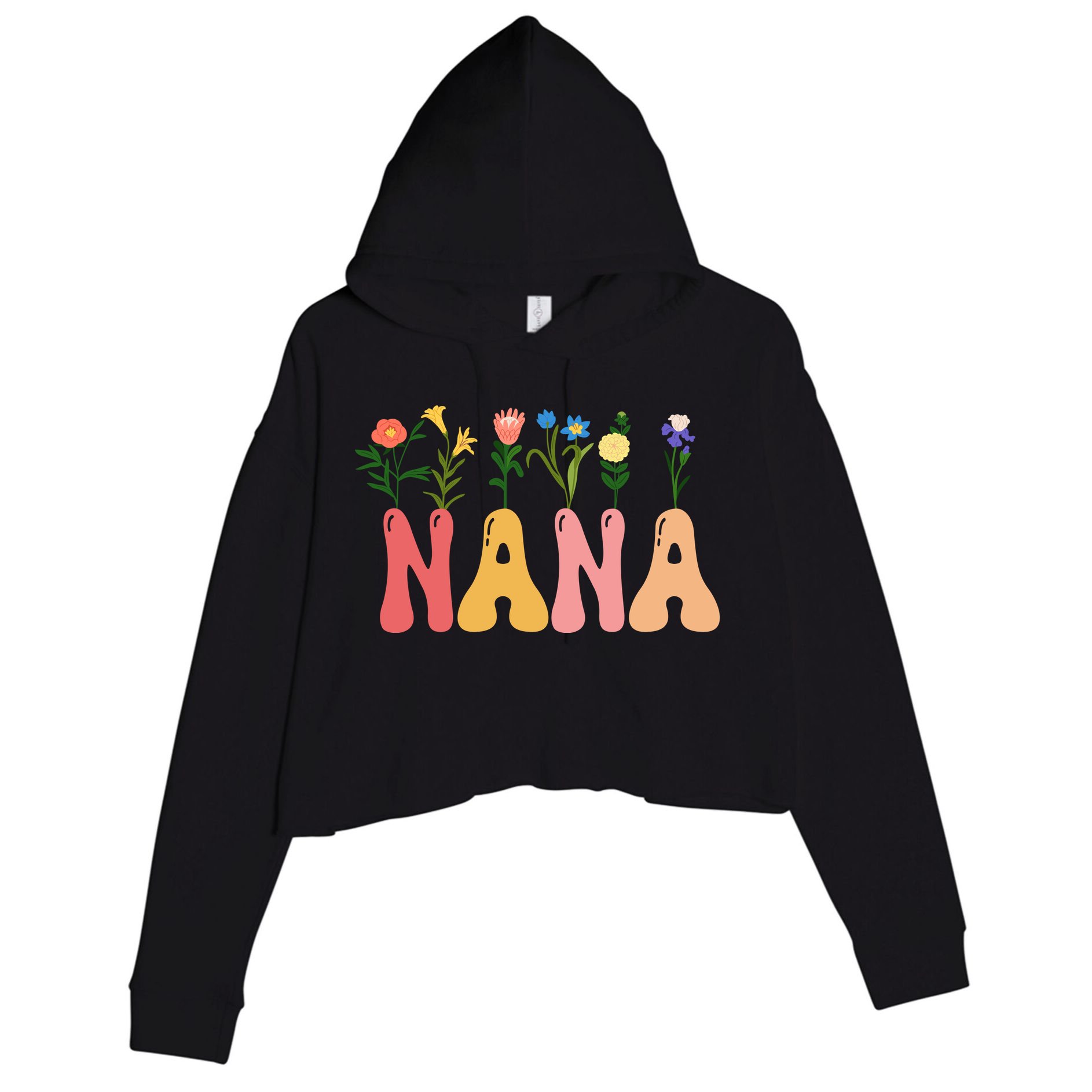 Cute Retro Floral Nana Crop Fleece Hoodie