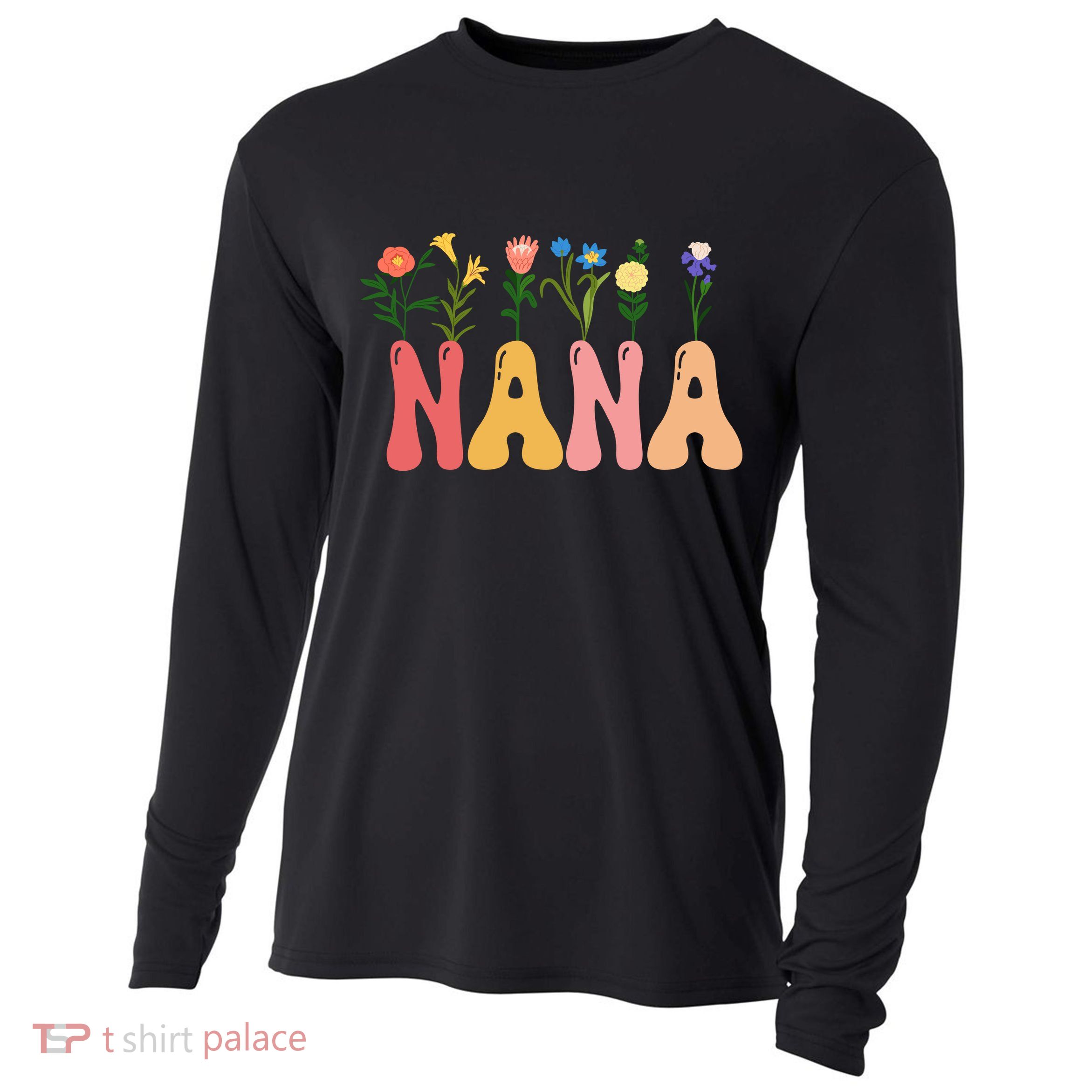 Cute Retro Floral Nana Cooling Performance Long Sleeve Crew