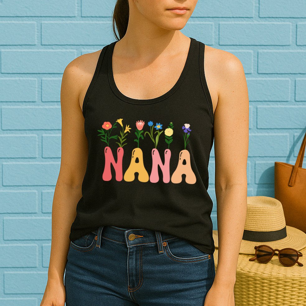 Cute Retro Floral Nana Womens Tank Top