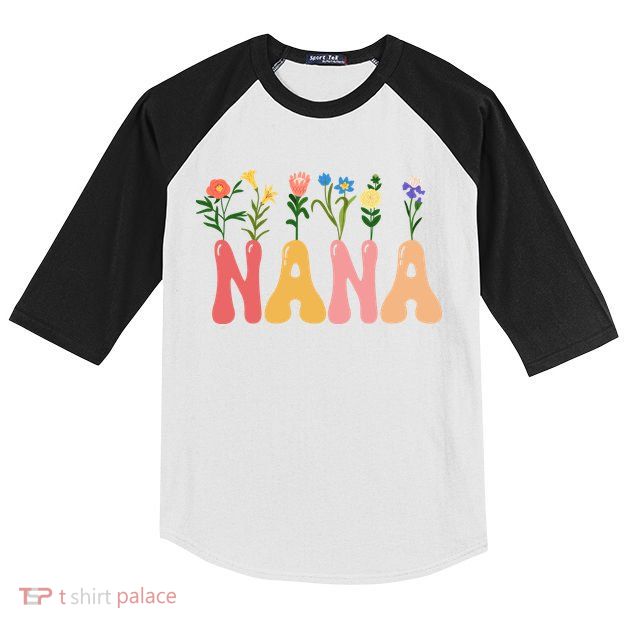 Cute Retro Floral Nana Kids Colorblock Raglan Jersey