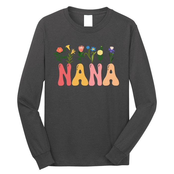 Cute Retro Floral Nana Long Sleeve Shirt