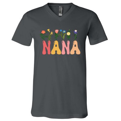 Cute Retro Floral Nana V-Neck T-Shirt