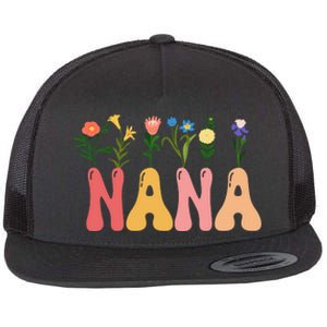 Cute Retro Floral Nana Flat Bill Trucker Hat